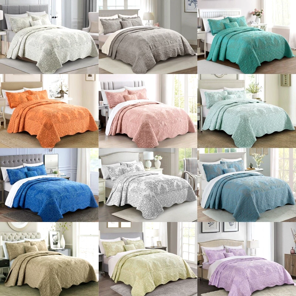 Juego de edredón de 4 piezas Queen/King de gran tamaño elegante bordado damasco suave ligero Foto 1 de 4