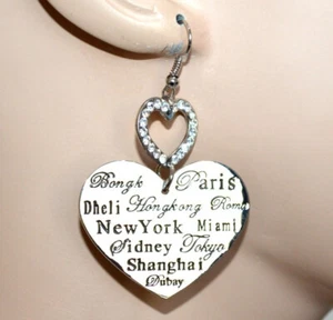 Orecchini donna cuori pendenti argento strass cristalli brillantini regalo UCC88 - Foto 1 di 1