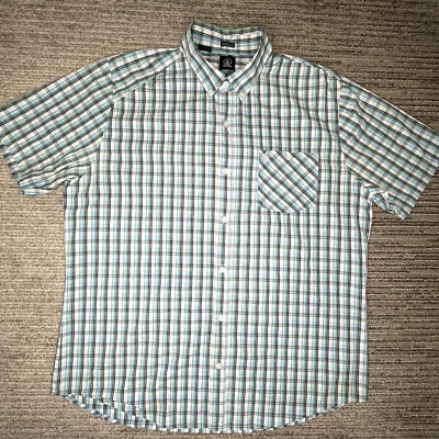 Volcom Size XL Men Shirt Short Sleeve Button Up  Everette Minicheck Casual Blue - Image 1 of 4