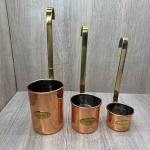 Vintage Copper & Brass Long Handle Measuring Set of 3 Stack or Hang - Picture 1 of 8