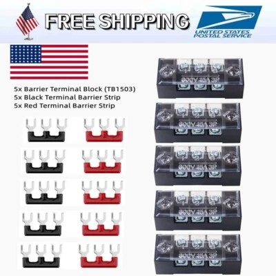 15PCS Dual Row 3 Position Screws Terminal Electric Barrier Strip Block 600V 15A - Image 1 of 4