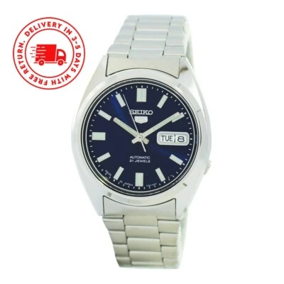 Caja de reloj para hombre Seiko 5 automático esfera azul correa plateada acero SNX SNXS77J1 38 mm Foto 1 de 4