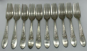 Set 10 Forks Cashmere Reed Barton 1887 Victorian Silverplate Lot w/ monogram - Picture 1 of 12