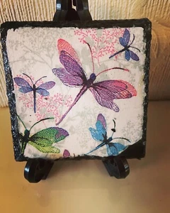 Dragonfly decoupage slate coasters new set of 4 handmade - Picture 1 of 3