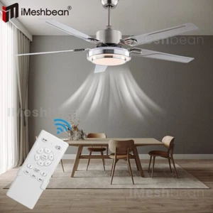Ceiling Fan Light 52'' 5 Stainless Steel Blades LED Fan Lamp w/ Remote Control - Picture 1 of 15
