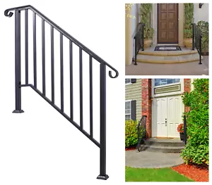 Iron Handrails for Steps fit 3 or 4 Steps Stair Porch Railing for Concrete Steps - Picture 1 of 16