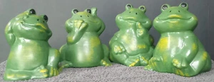 Stone Frogs Garden Ornament Set Of 4 Handcast Handpainted Garden Decor Gift - Picture 1 of 5