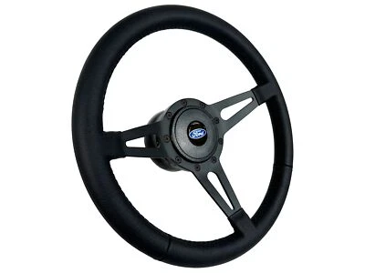 1968-78 Ford Mustang Fairlane Black Leather Slotted 9 Bolt Steering Wheel Kit - Image 1 of 4