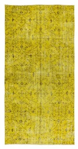 4.9x9.4 Ft Turkish Wool Rug Over-Dyed in Yellow for Modern Home & Office Decor - Picture 1 of 5