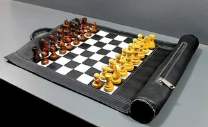 19"X15" Vintage Look Echtes Leder Schachspiel Mit Figuren (Schachgröße-12"X12") - Bild 1 von 7