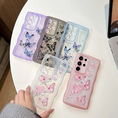 For Samsung S25 S24 A16 A56 Wave Butterfly Case Glitter Flash Foil Phone Cover - Image 1 of 4
