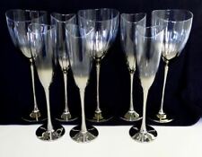 SLOW FADE & SILVER METALLIC BASE 8 TOTAL IN SET/ 5 CHAMPAGNE GLASSES/ 3 GOBLETS 