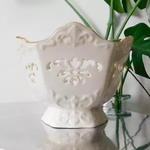 Lenox durchbohrt Langtry Servierschale 7" Fußschale 24 Karat Goldrand China UVP 72 $ - Bild 1 von 8