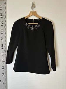 Top elegante donna Ted Baker taglia 2 UK 10 nero con dettagli gemma - Foto 1 di 4