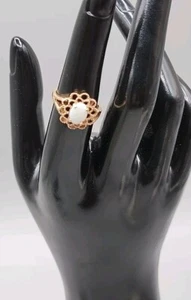 10K Oval Opal Ring Yellow Gold Filigree Setting Size 6 Signed Makers Mark - Picture 1 of 19