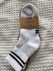 Victoria's Secret PINK - 2 Pack of Quarter Socks in Optic White & Carmel - New - Picture 1 of 5