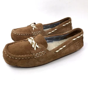 UGG Moccasin Loafer Slippers Womens 7 Chestnut Brown Genoa Suede Leather Slip On - Picture 1 of 13