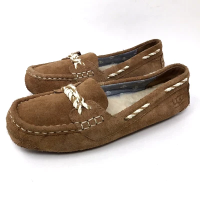 UGG Moccasin Loafer Slippers Womens 7 Chestnut Brown Genoa Suede Leather Slip On - Image 1 of 4