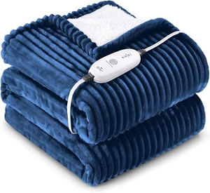 62x84 Electric Blanket Throw - Flannel Sherpa 3 Heat Settings Auto Shut-Off - Picture 1 of 7