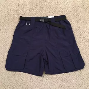 Trader Bay Swim Trunks Mens Medium Blue Cargo Belted Mesh Lined Nylon - Picture 1 of 11