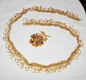 Gold Sequin Beaded Flower Applique and Gold Beaded Fringe for Craft & Sewing - Picture 1 of 3