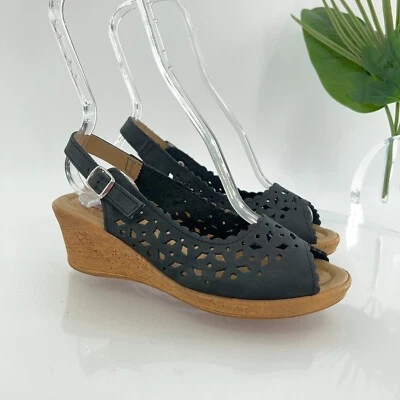 Spring Step Orella Women's Wedge Sandal Size 37 6 Slingback Espadrille Black - Image 1 of 4