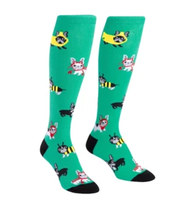 Sock it to Me Knee High BULLDOGS Socks Womens Size 5 - 10 Costume Party Green  - Picture 1 of 7