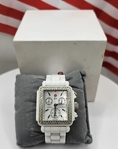 Michele Deco Ceramic White Diamond Chronograph Ladies Watch w/box .50 TCW Dia - Picture 1 of 21