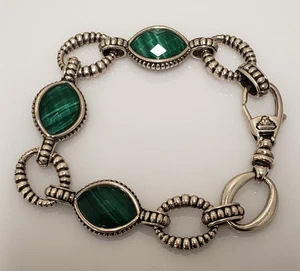 LAGOS CAVIAR Sterling Silver Malachite & Quartz Link Bracelet 7.5" - Picture 1 of 10