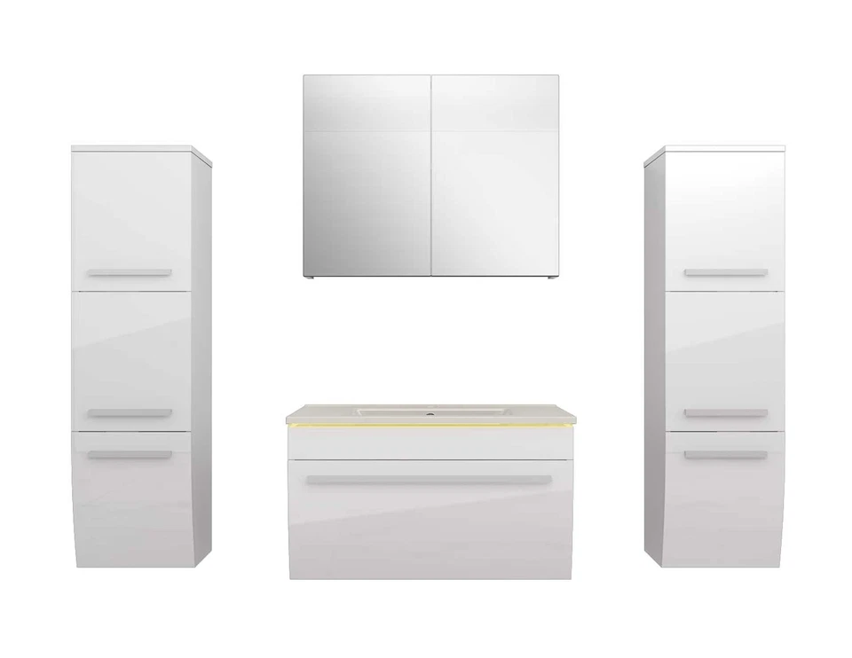 Badmöbel Set Gently 3 V3 Weiß Badezimmermöbel Badspiegel Waschtisch 70 cm - Bild 1 von 4