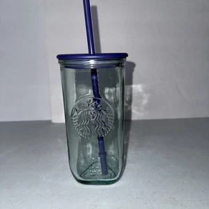 Starbucks Recycled Glass Blue Triangle Bottom Cold Cup Tumbler 16 oz Grande - Picture 1 of 6