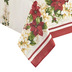 Home Fashions Red and White Poinsettia Holiday Wrinkle Resistant Fabric Table... - Picture 1 of 7