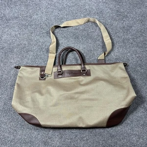 Tommy Bahama Weekender Duffel Bag Tan Canvas Brown Trim Shoulder Strap Travel - Picture 1 of 13