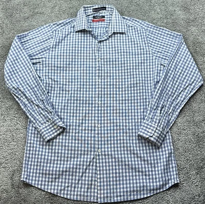 Saks Fifth Avenue Shirt Mens 17 34/35 Blue White Trim Fit Gingham Button Up - Image 1 of 4