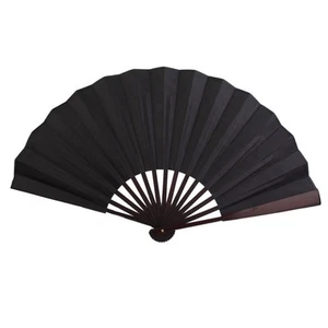 Men Folding Bamboo Blank Hand Fan Wedding Party Gift (Black) Men silk fan - Picture 1 of 10