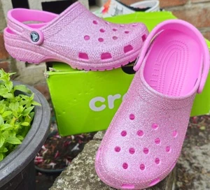 Crocs Classic Candy Pink Glitter Clogs Shoes Size 5 6 Please See Description - Picture 1 of 9