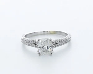 Anillo de diamantes E/VS2 de 2,4 CTW de corte ovalado de oro blanco de 14 K con banda dividida - Imagen 1 de 4