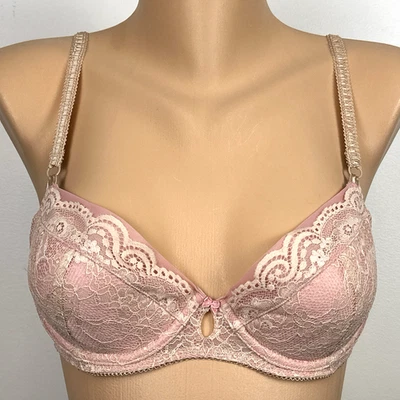 Vintage New Y2K 2003 Victoria's Secret Bra 34C Beige Pink Lace Coquette 164246 - Image 1 of 4