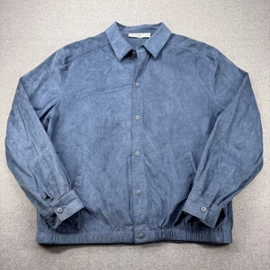 Vintage 90s Bullock & Jones Jacket Mens XL Blue Microfiber Suede Button Up - Picture 1 of 7