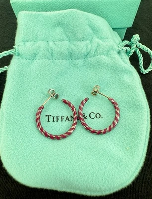 Tiffany & Co NUEVO Picasso Palina Esmalte Púrpura Rayas Aro Pendientes 925 Bolsa Caja Foto 1 de 4