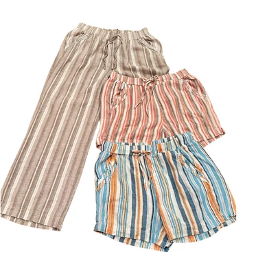 Paquete Briggs Pantalones y Pantalones Cortos con Cordón de Lino a Rayas Azul Tostado Coral Mediano Foto 1 de 4