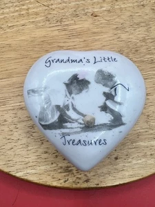 Grandma's Little Treasures Heart Shaped Decorative White Trinket Jewelry Box - Picture 1 of 3