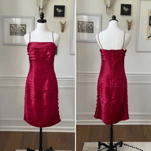 JS Collections Garnet Red Satin Tiered Cocktail HoCo Dress 8 - Picture 1 of 9