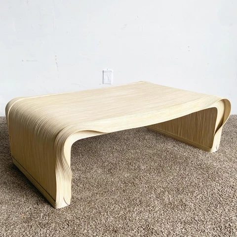 Boho Chic Wavy Ribbon Pencil Reed Coffee Table Cover