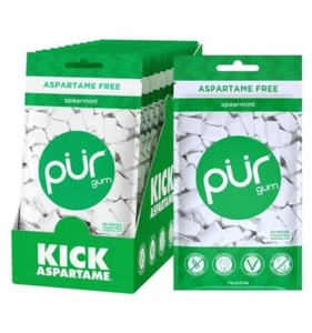 PUR Xylitol Chewing Gum SPEARMINT (55 Pieces, 12 Pack) Sugarless Vegan Pure - Picture 1 of 3