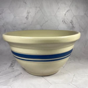 Vintage Roseville Friendship Pottery Co. Blue-Stripe Stoneware Mixing Bowl 8 in - Picture 1 of 11