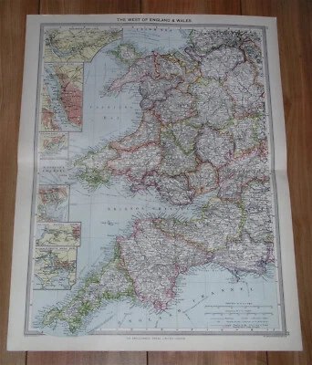 1908 ORIGINAL ANTIQUE MAP OF WESTERN ENGLAND CORNWALL DEVON WALES - Image 1 of 4