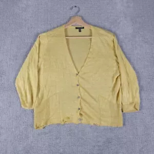 Eileen Fisher Yellow Button Up Long Sleeve Cardigan Sweater 100% Linen Womens PL - Picture 1 of 9