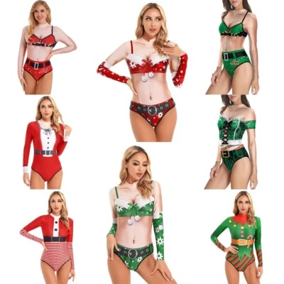 Women Christmas Santa Claus Printed Swimsuit Swimming Costume High Cut AU - image 1 of 4