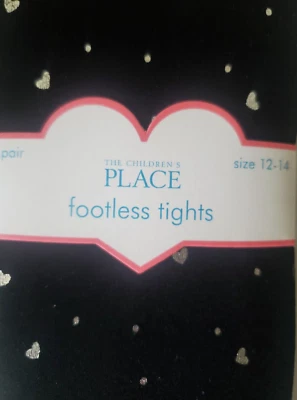 The Children’s Place Girls 1 Pair Footless Tights 12-14 Black Hearts 75-100 LB - Image 1 of 4